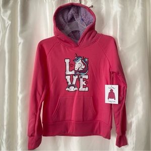 NWT Girls Soft Unicorn LOVE Hoodie - ADORABLE - Fuzzy Hood, Pocket, Sweatshirt